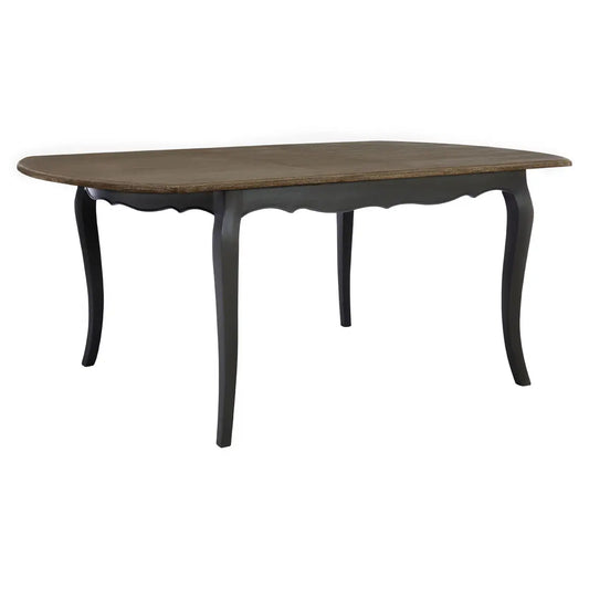 The exquisitely designed grey coloured Lens dining table complements pale toned interiors.

The Lens dining table's sustainable bayur wood legs are bowed to complement the carved detailing of the frame and are finished in a smooth dark grey paint. Subtle distressing lends this table well to rustic boho style interiors. A light grey oak veneer top boasts prominent graining and adds a tonal contrast to the dark legs.

Dimensions; H80 x L120 x W200