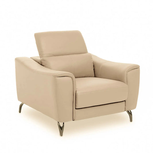 Exhibiting modern style and appeal, this armchair provides optimum comfort and a cosy retreat.

The Petulia armchair features stone leather upholstery with thick foam padding. The unique design and shape give a contemporary feel, while the horizontal channel-back and pillow-top armrests make a visual statement in the living area.

Dimensions; H70 x L100 x W100