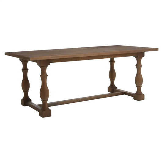 This vintage rectangular dining table is made from oak wood with carved legs that give off a rustic vintage feel.

Constructed of salvaged lumber and crafted balusters, this vintage rectangular dining table is made from oak wood. It features artistically carved legs connected to each other, topped with natural and distressed grains boasting its rustic charm.

Dimensions; H77 x L100 x W200