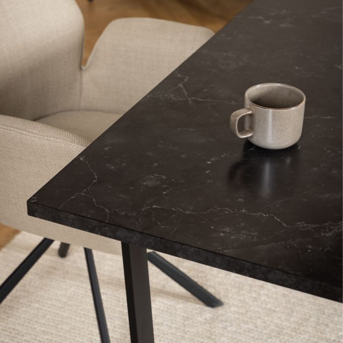 Amber Dining Table with Black Marble Top & Black Legs