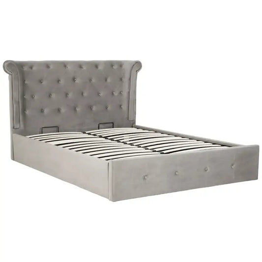 Ederson Grey Brushed Velvet Ottoman Kingsize Bed